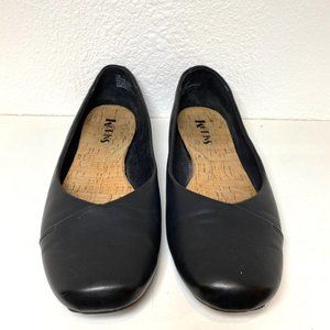 Korks Padilla Square Toe Leather Ballet Flats Black 10